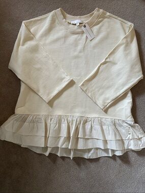Anthropologie Cream Ruffle Hem Sweatshirt Top!